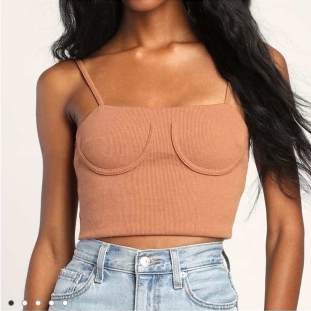 NWT Lulus Got That Confidence Brown Cropped Bustier Cami Tank Top